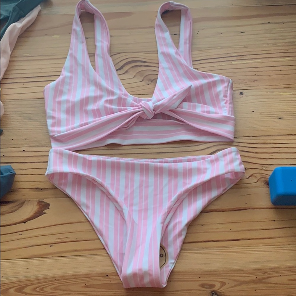 Striped Tie Front Bikini